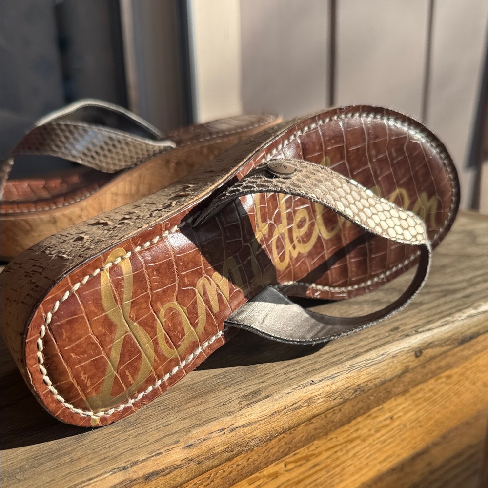 Sam Edelman Brown and Tan Wedge Sandals